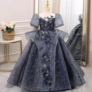 3-12 years old baby dress puff sleeve mesh embroidered girl dress
