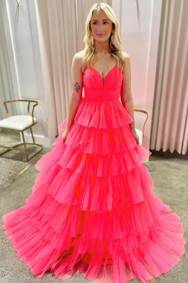 A-line V-Neck Ruffle Tiered Lavender Prom Dress Party Dress TP1379