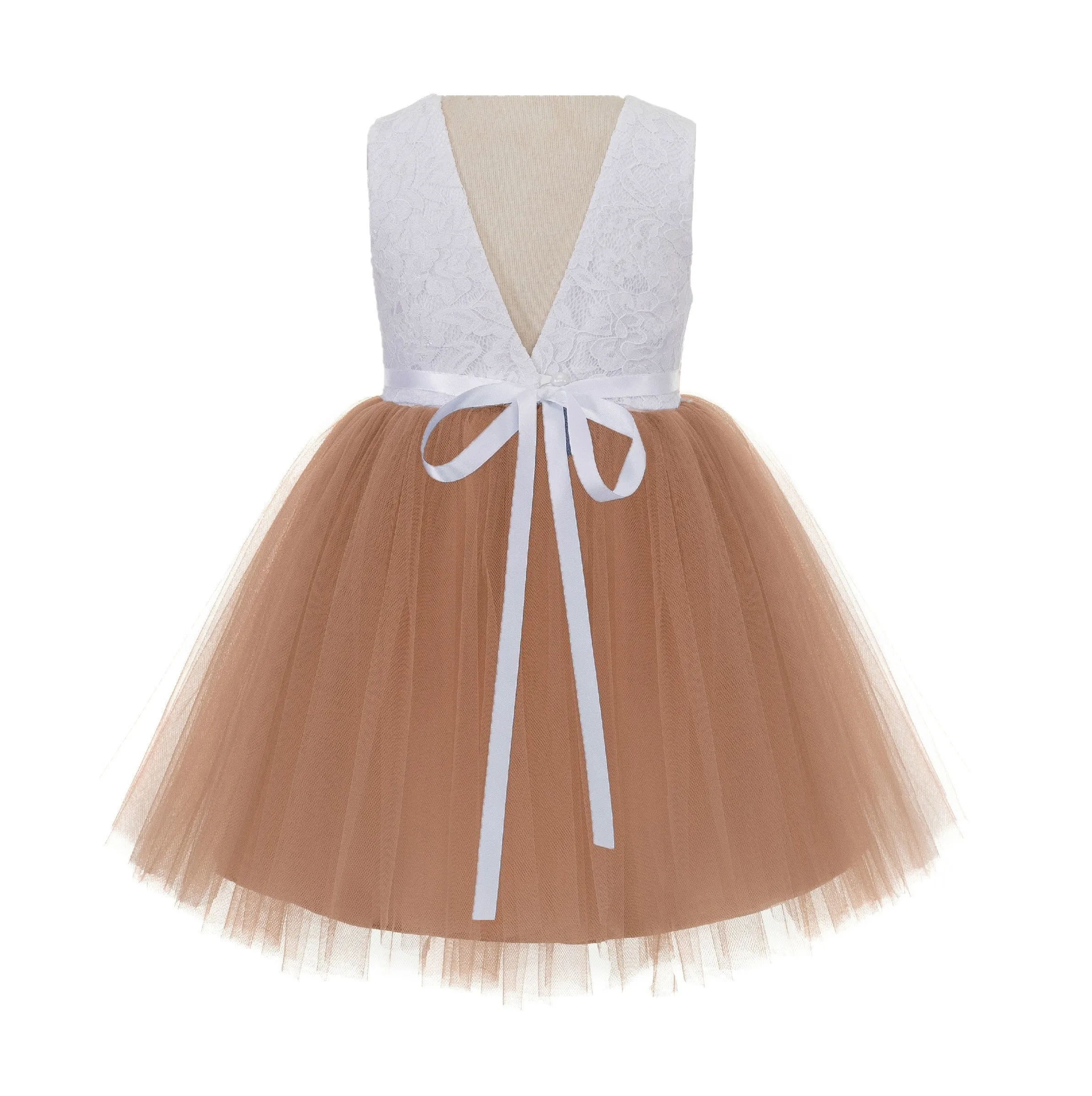 Backless V-Back Lace Flower Girl Dress Holy Baptism Wedding Reception Social Events Birthday 206R2