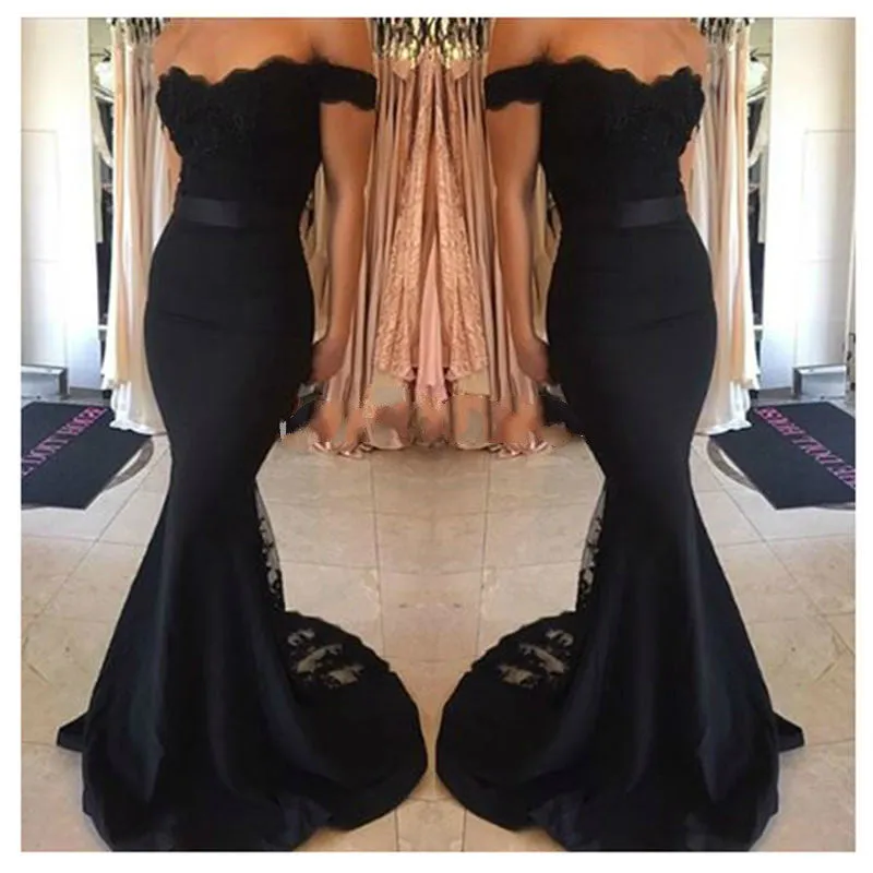 Black Prom Dresses,Mermaid Prom Dress,Off Shoulder Evening Dress