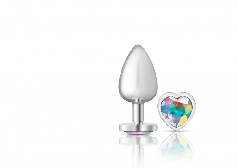Cheeky Charms - Silver Metal Butt Plug - Heart - Clear - Large
