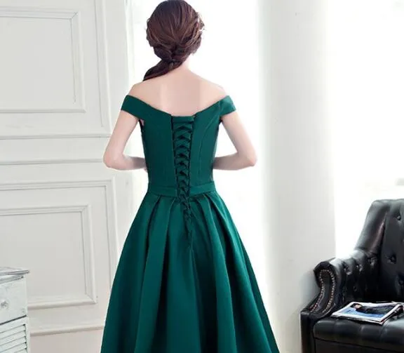 Dark Green Off the Shoulder Satin Long Party Dress, Long Formal Dress