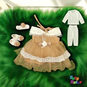 Elegant Brown Baby Girl Dress Set – Perfect for Special Occasions & Gift