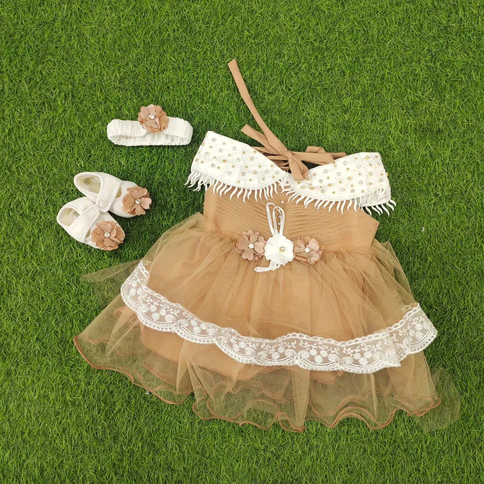 Elegant Brown Baby Girl Dress Set – Perfect for Special Occasions & Gift
