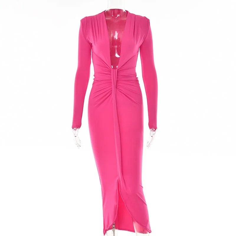 Elegant Pleated Casual Evening Party Long Dress