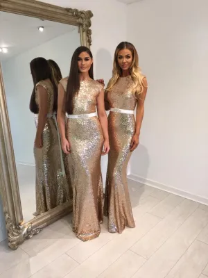 Elegant Sequins Open Back Bridesmaid Dress for Wedding