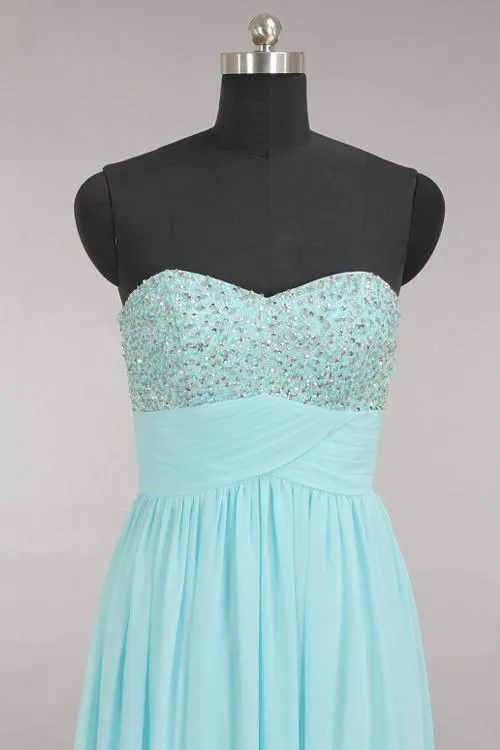 Elegant Sweetheart Chiffon Blue Long Bridemaid Dress With Beading TY0007