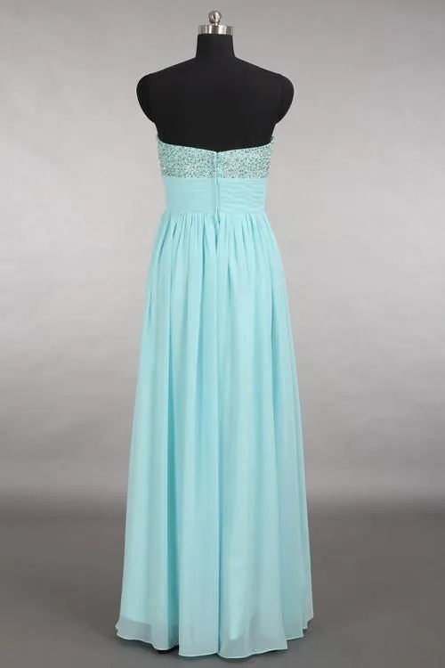 Elegant Sweetheart Chiffon Blue Long Bridemaid Dress With Beading TY0007