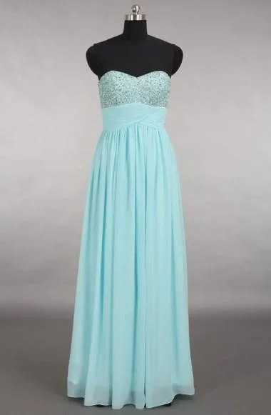 Elegant Sweetheart Chiffon Blue Long Bridemaid Dress With Beading TY0007