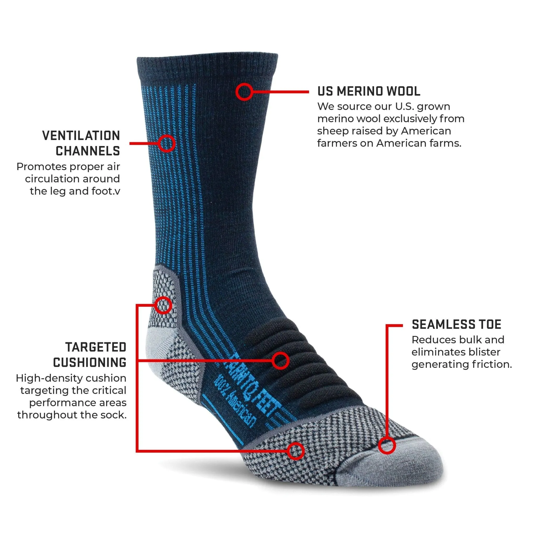 Farm to Feet Damascus Light Cushion 3/4 Crew Hiking Socks