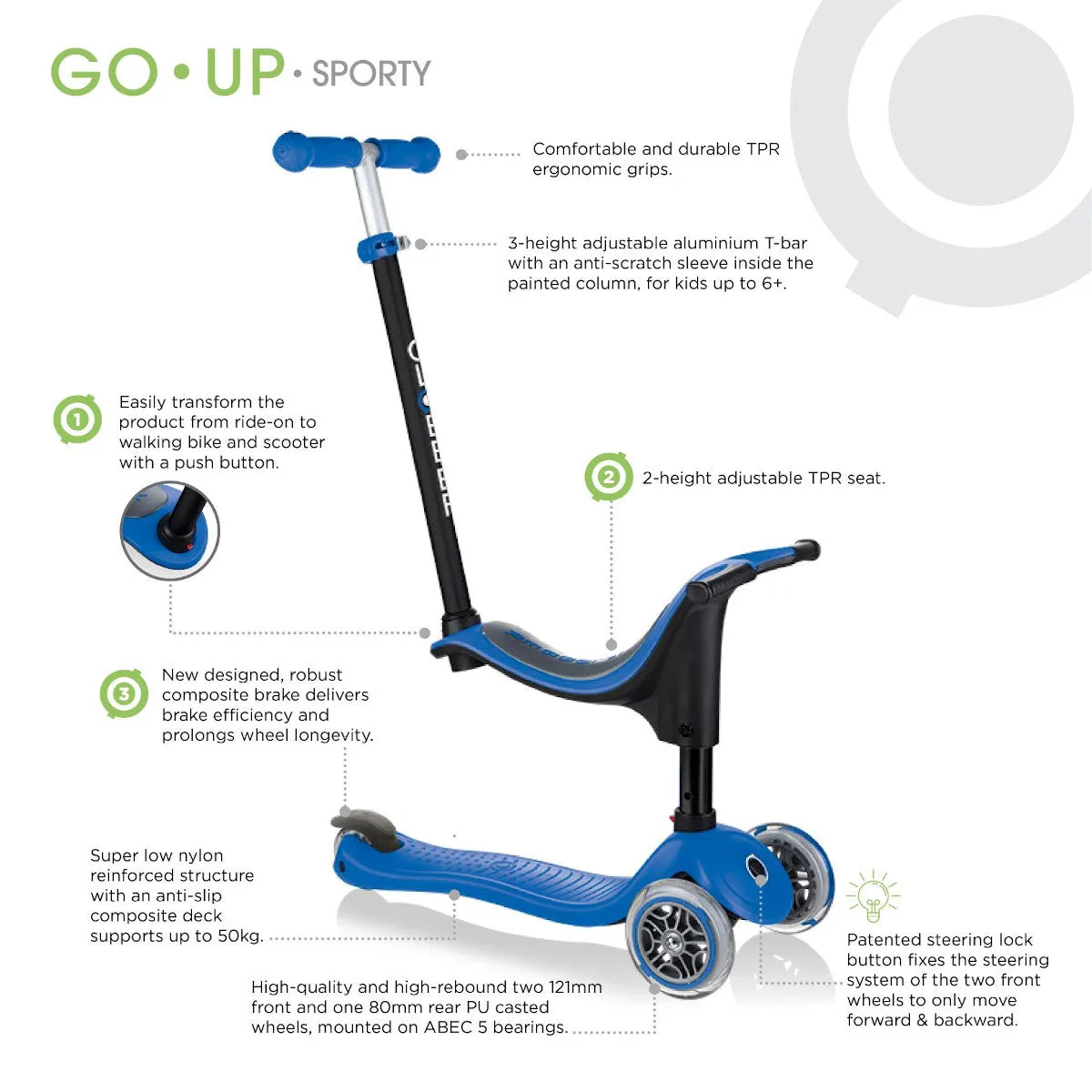 Globber GO UP Sporty Toddler Scooter With Seat - Pink