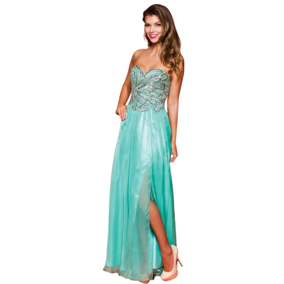 Jade beaded dress with side slit