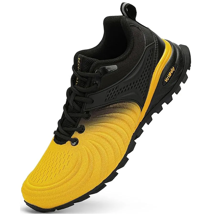 Kricely Mens Trail Running Shoes Breathable Lightweight Anti Slip Hiking Shoes with Vibram Outsole Shock Absorbing Design for Outdoor Trekking Gym Training Standard Fit