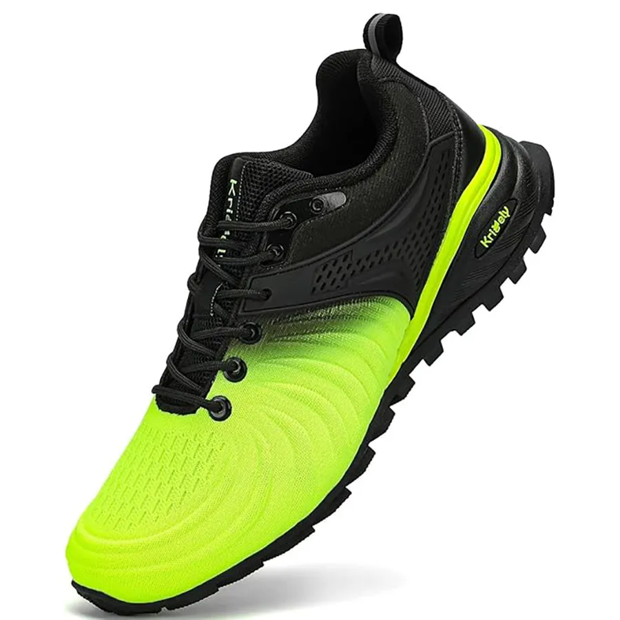 Kricely Mens Trail Running Shoes Breathable Lightweight Anti Slip Hiking Shoes with Vibram Outsole Shock Absorbing Design for Outdoor Trekking Gym Training Standard Fit