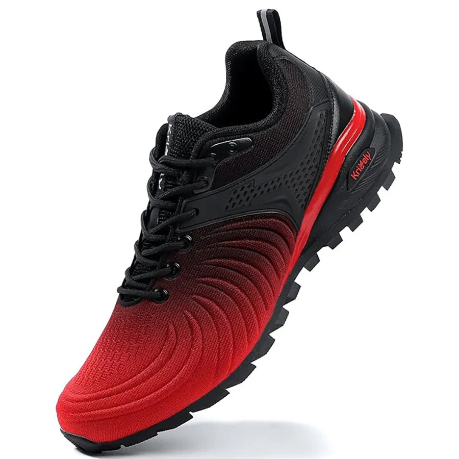 Kricely Mens Trail Running Shoes Breathable Lightweight Anti Slip Hiking Shoes with Vibram Outsole Shock Absorbing Design for Outdoor Trekking Gym Training Standard Fit