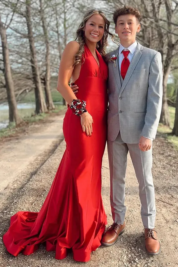 Mermaid Halter Bow Tie Back Blue Long Prom Dress Party Dress TP1411