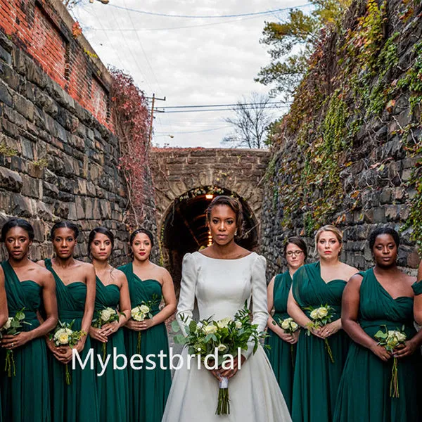 Mismatched One-shoulder A-line Elegant Simple Long Bridesmaid Dressess, BDS0273