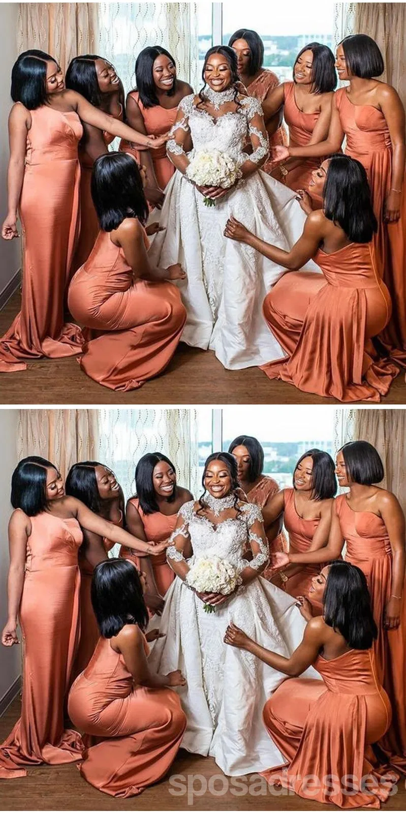 Orange One Shoulder Mermaid Cheap Long Bridesmaid Dresses Online,WG1661