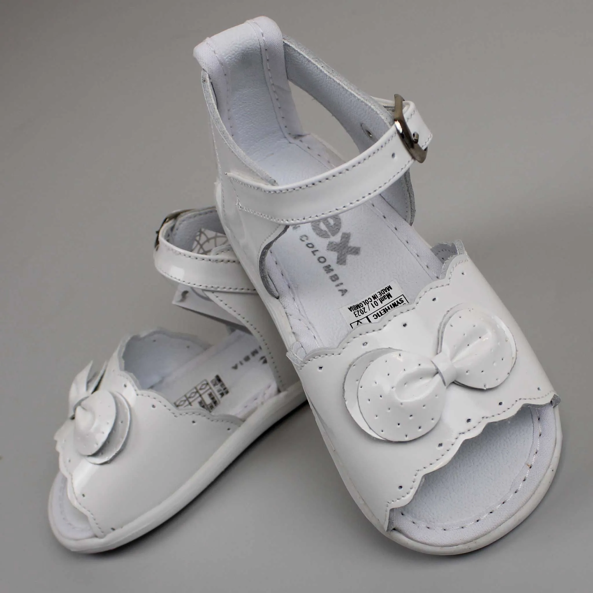 Pex Elena First Walker Sandals - Hard Sole White Patent Leather