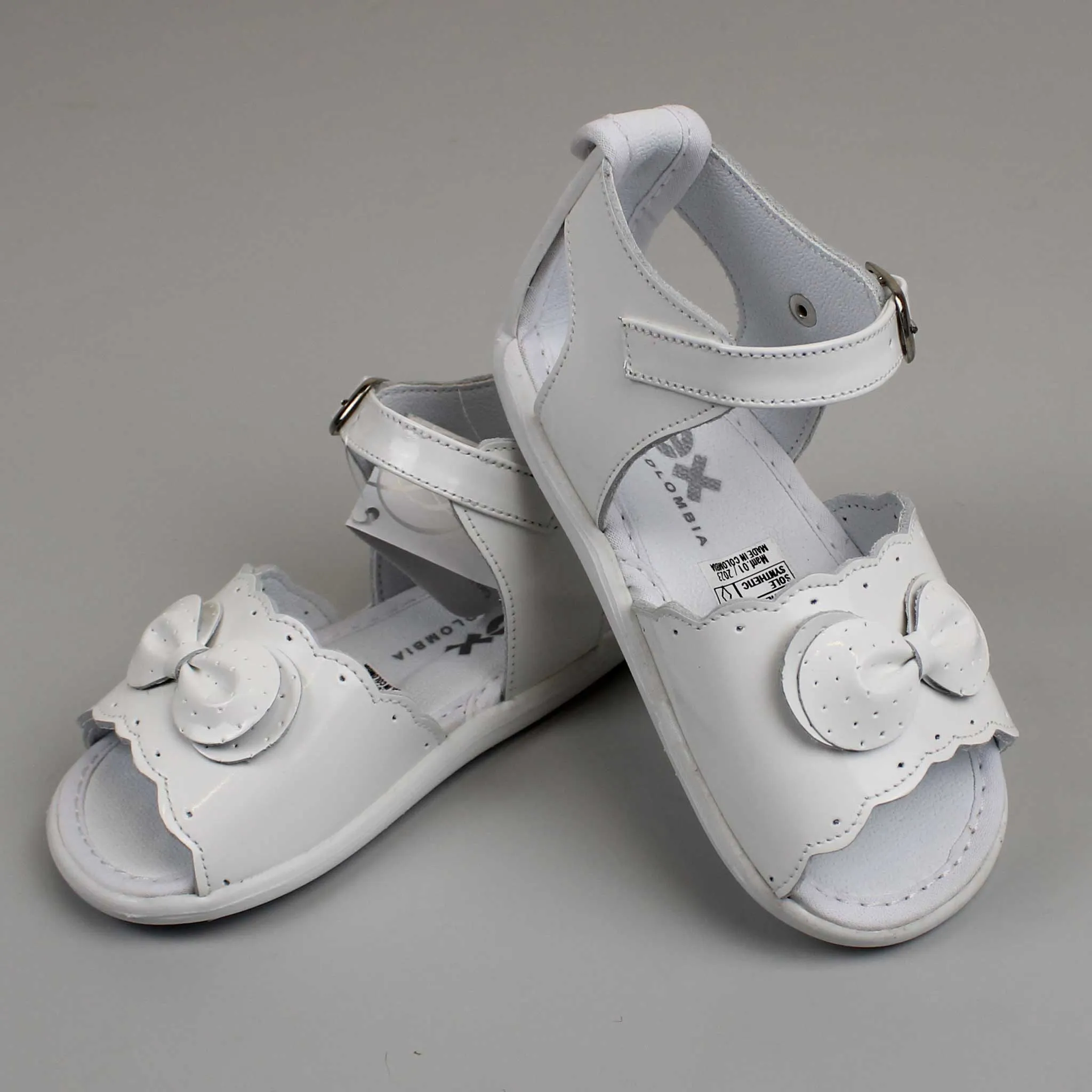 Pex Elena First Walker Sandals - Hard Sole White Patent Leather