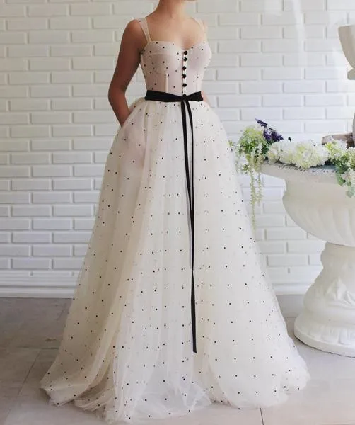 Princess White Tulle A-line Sweetheart Prom Dress With Sash PSK086