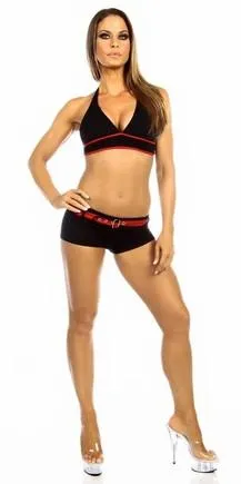 Sexy Burn Adjustable Tie Athletic Ring Girl Gym Halter Top - Black/Red