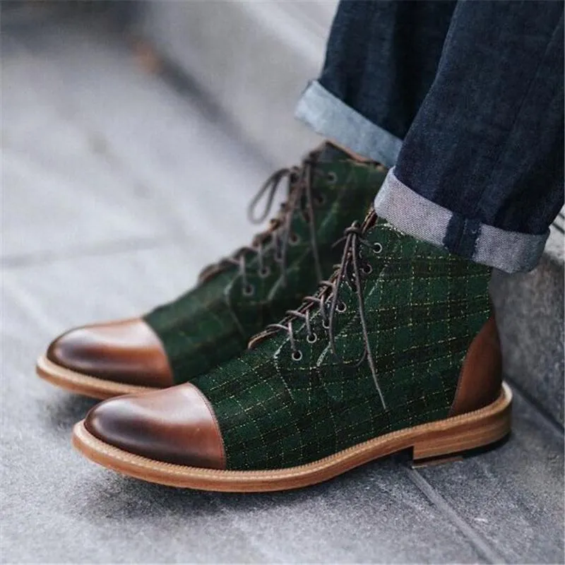 Stylish Texture Printed Hit Color Laced Mens Boots