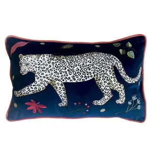 Walking Leopard Blue Jungle Accent Pillow