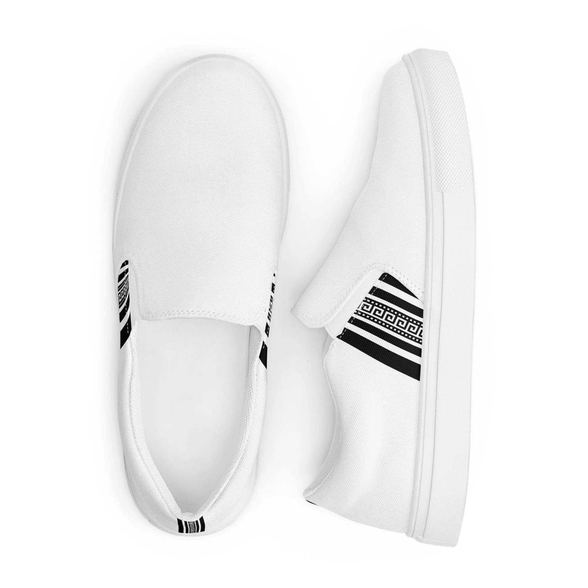 White Black Greek Key Women’s slip-on canvas shoes