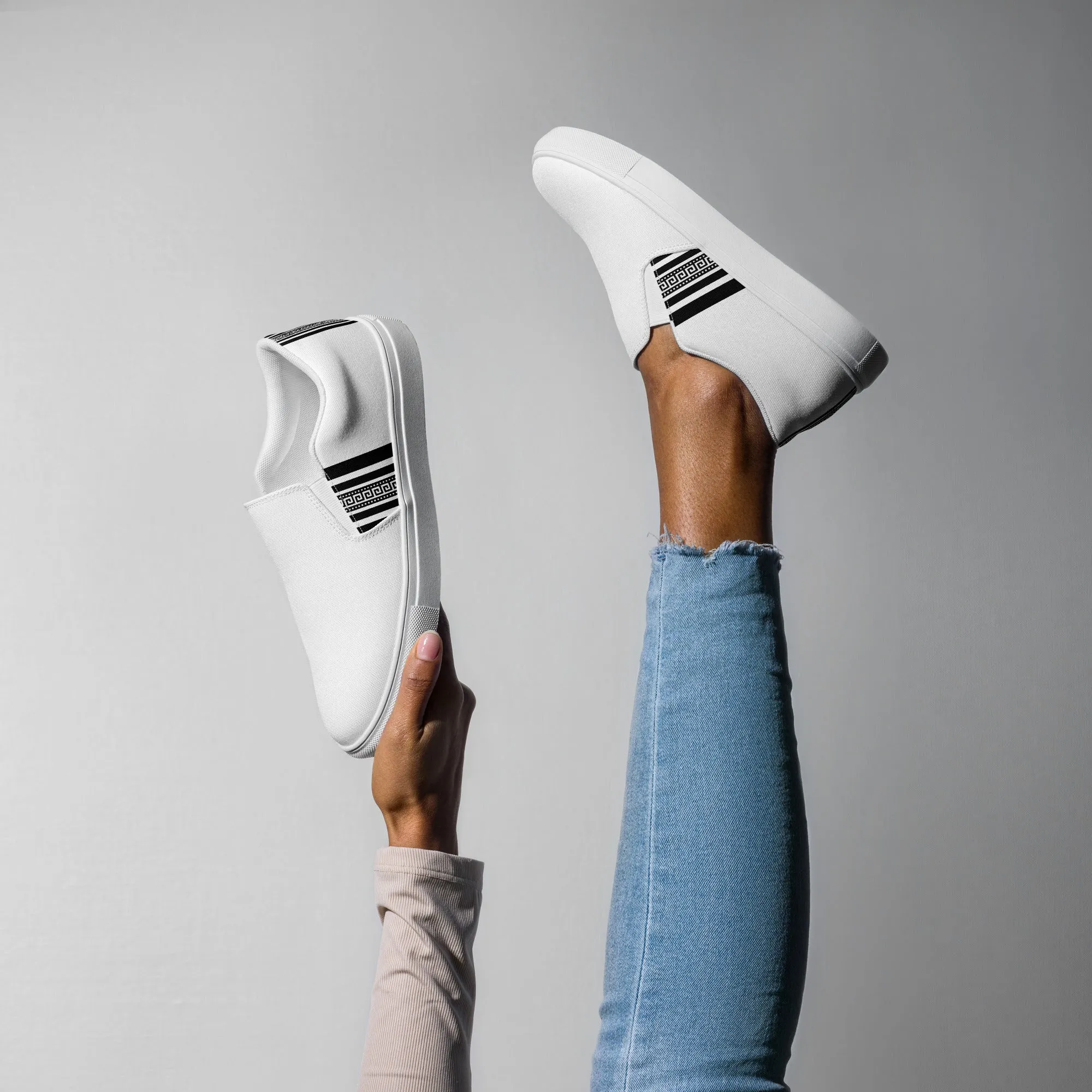 White Black Greek Key Women’s slip-on canvas shoes