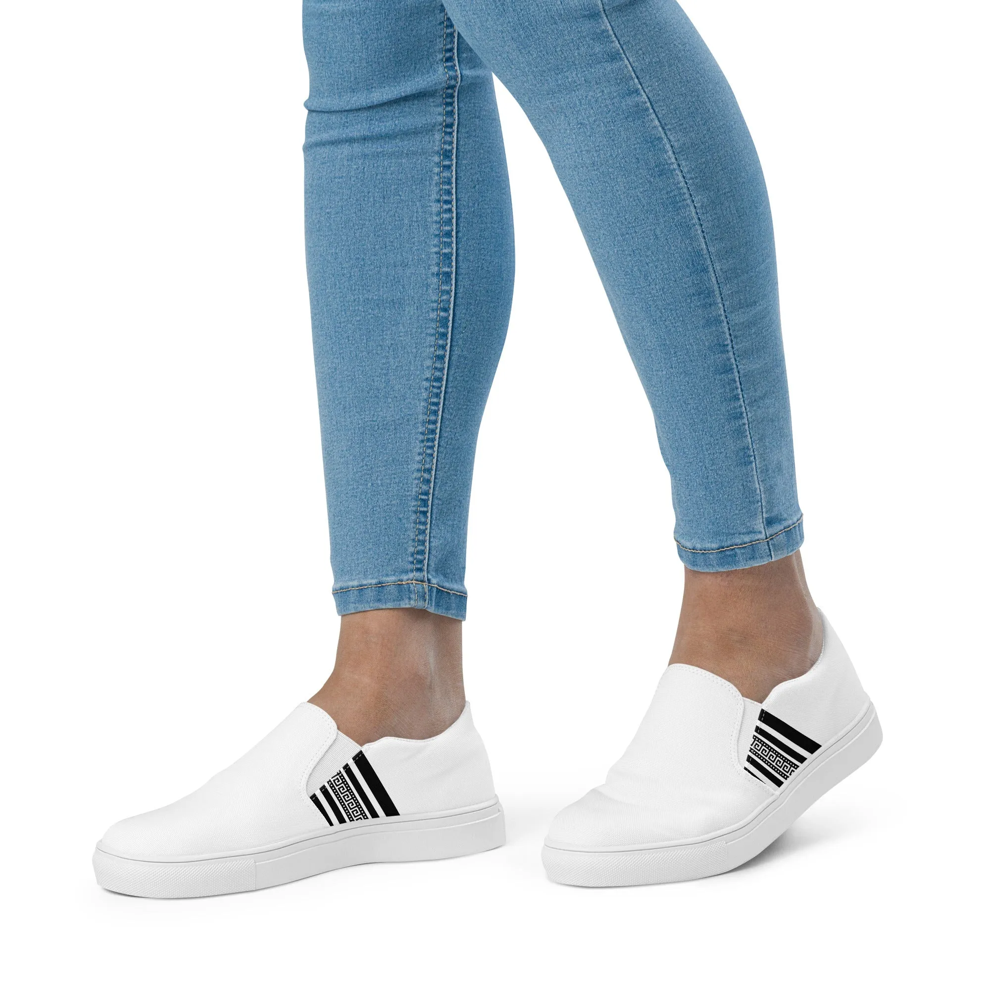 White Black Greek Key Women’s slip-on canvas shoes
