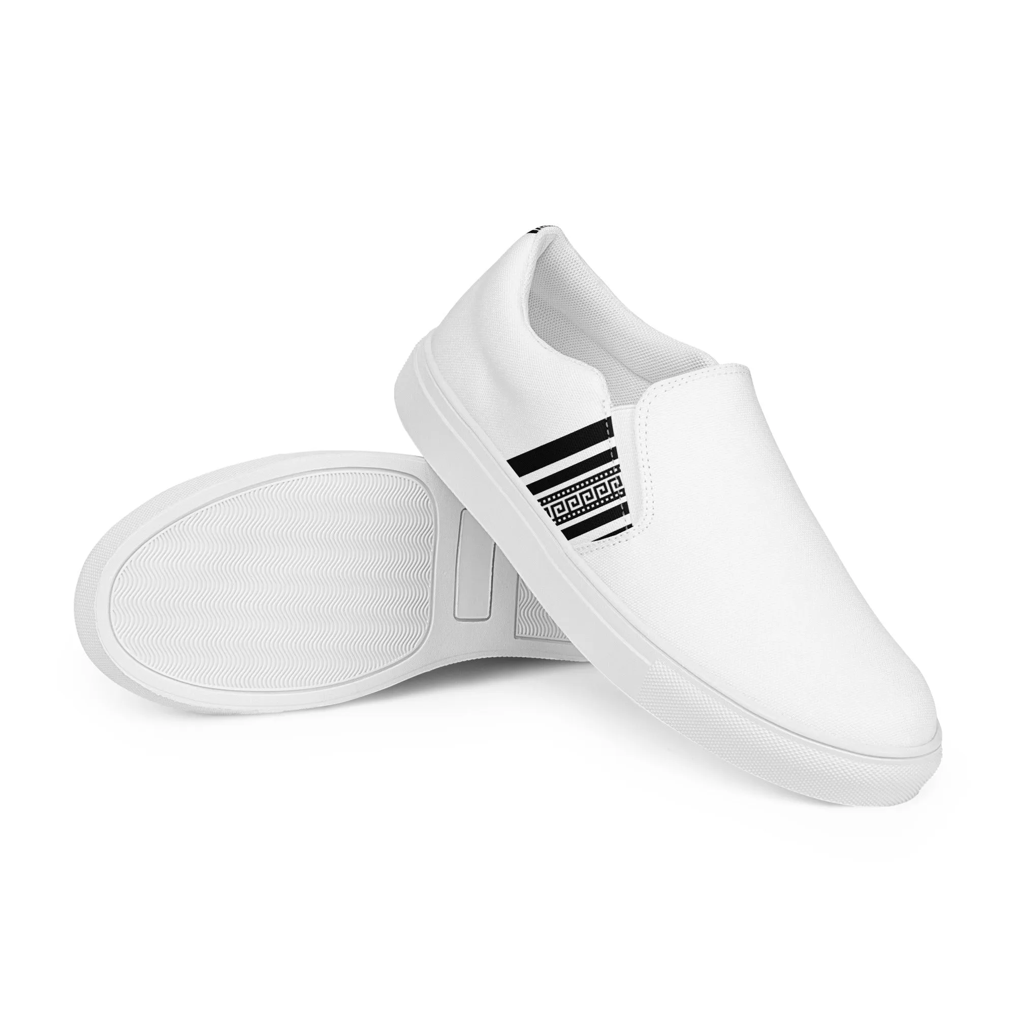White Black Greek Key Women’s slip-on canvas shoes