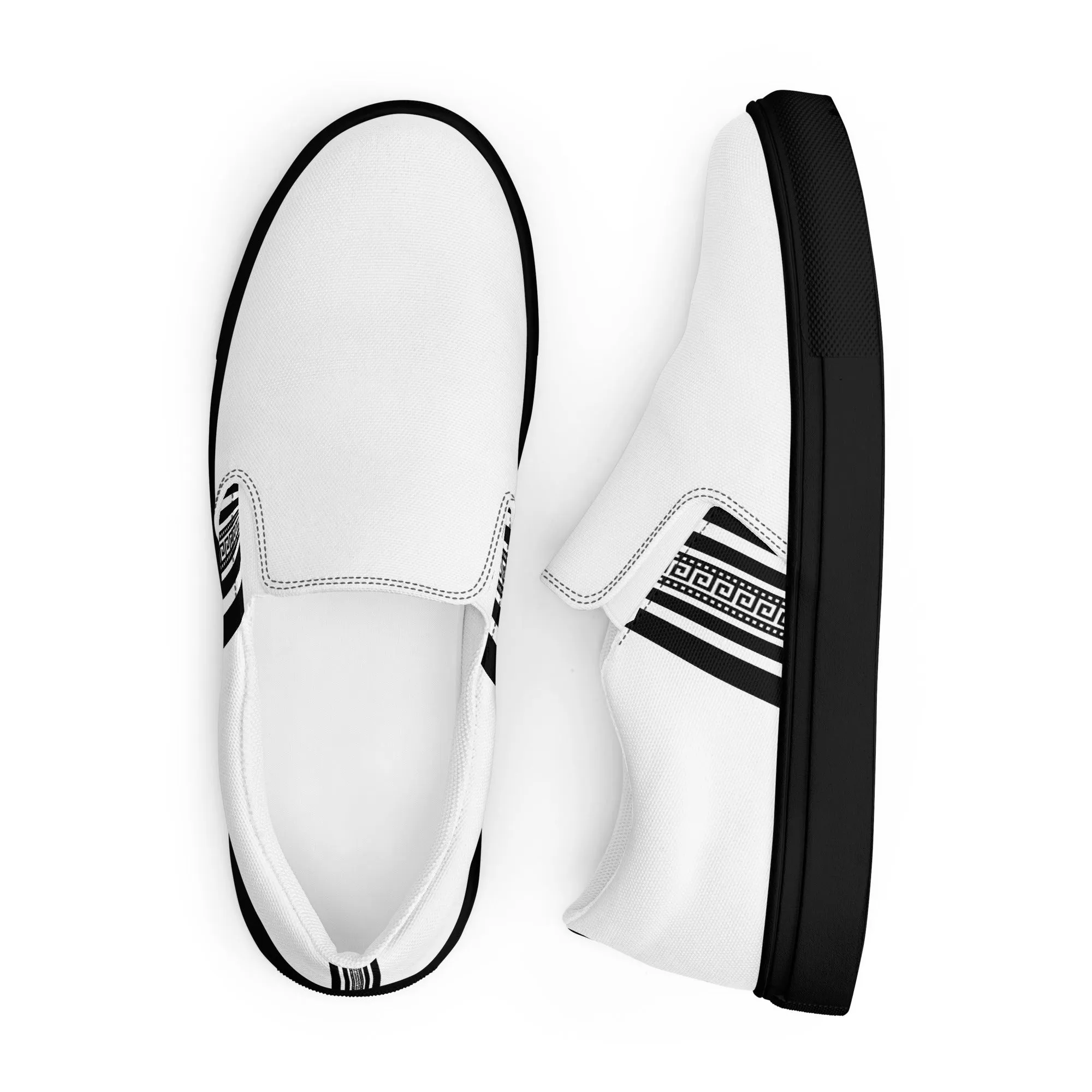 White Black Greek Key Women’s slip-on canvas shoes