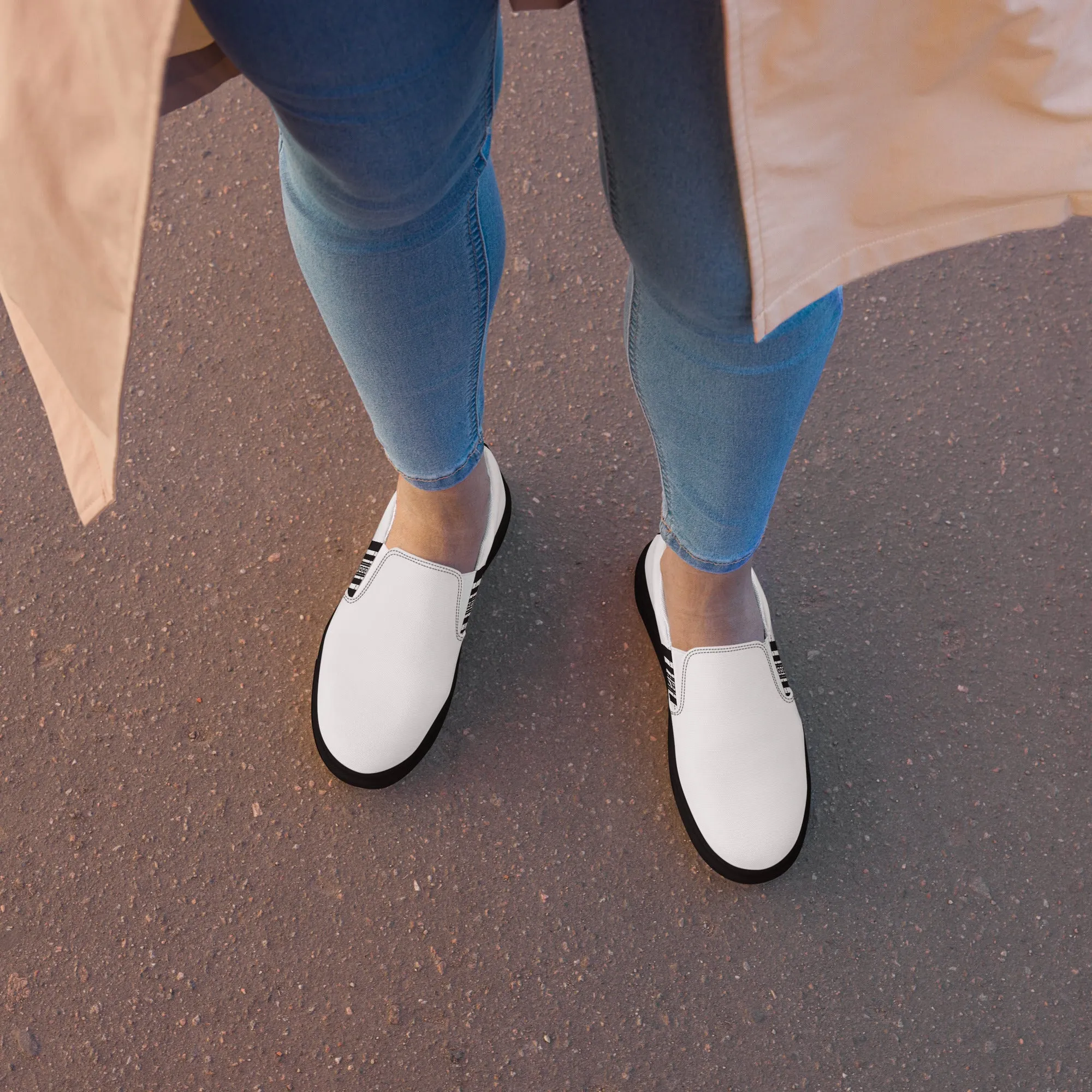 White Black Greek Key Women’s slip-on canvas shoes