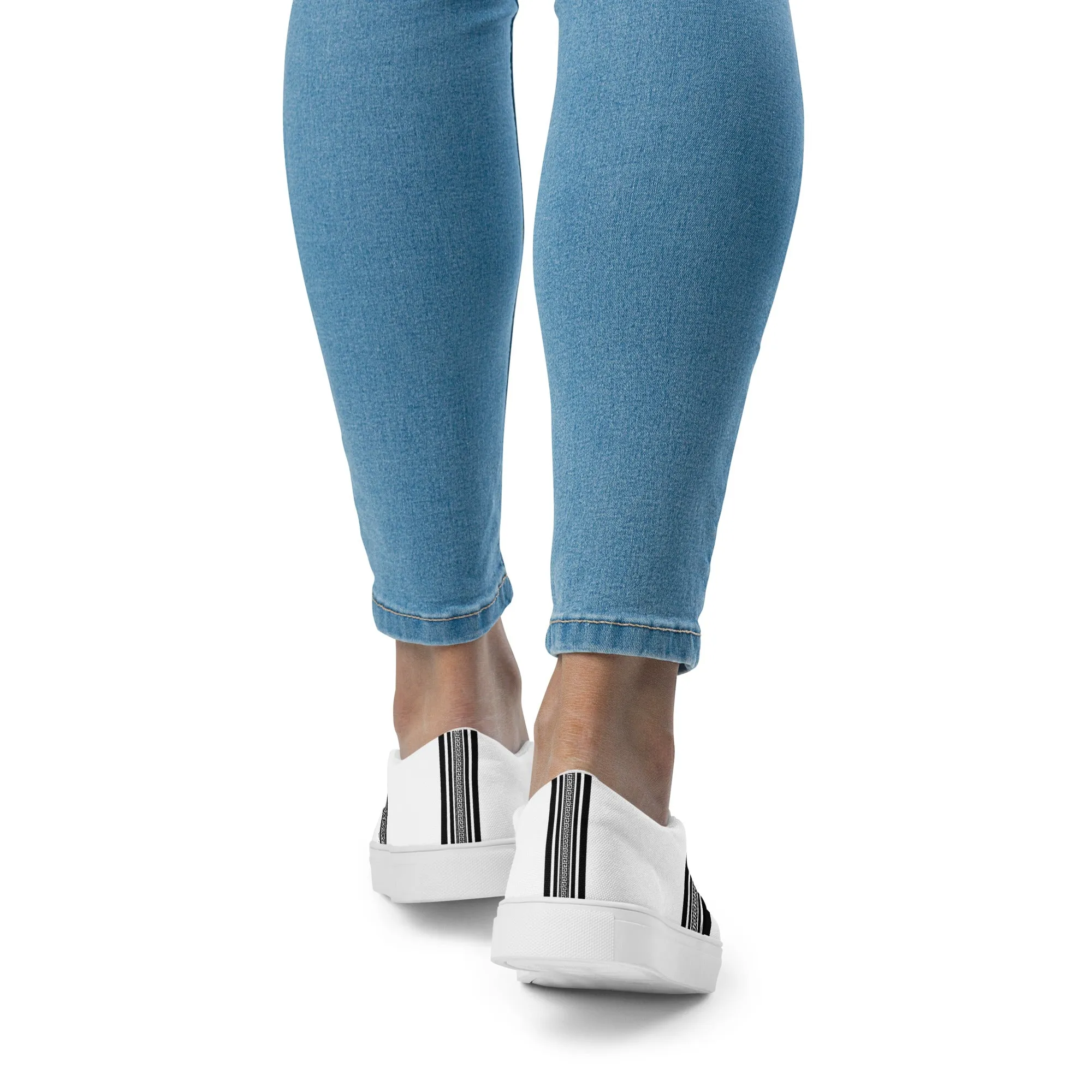 White Black Greek Key Women’s slip-on canvas shoes