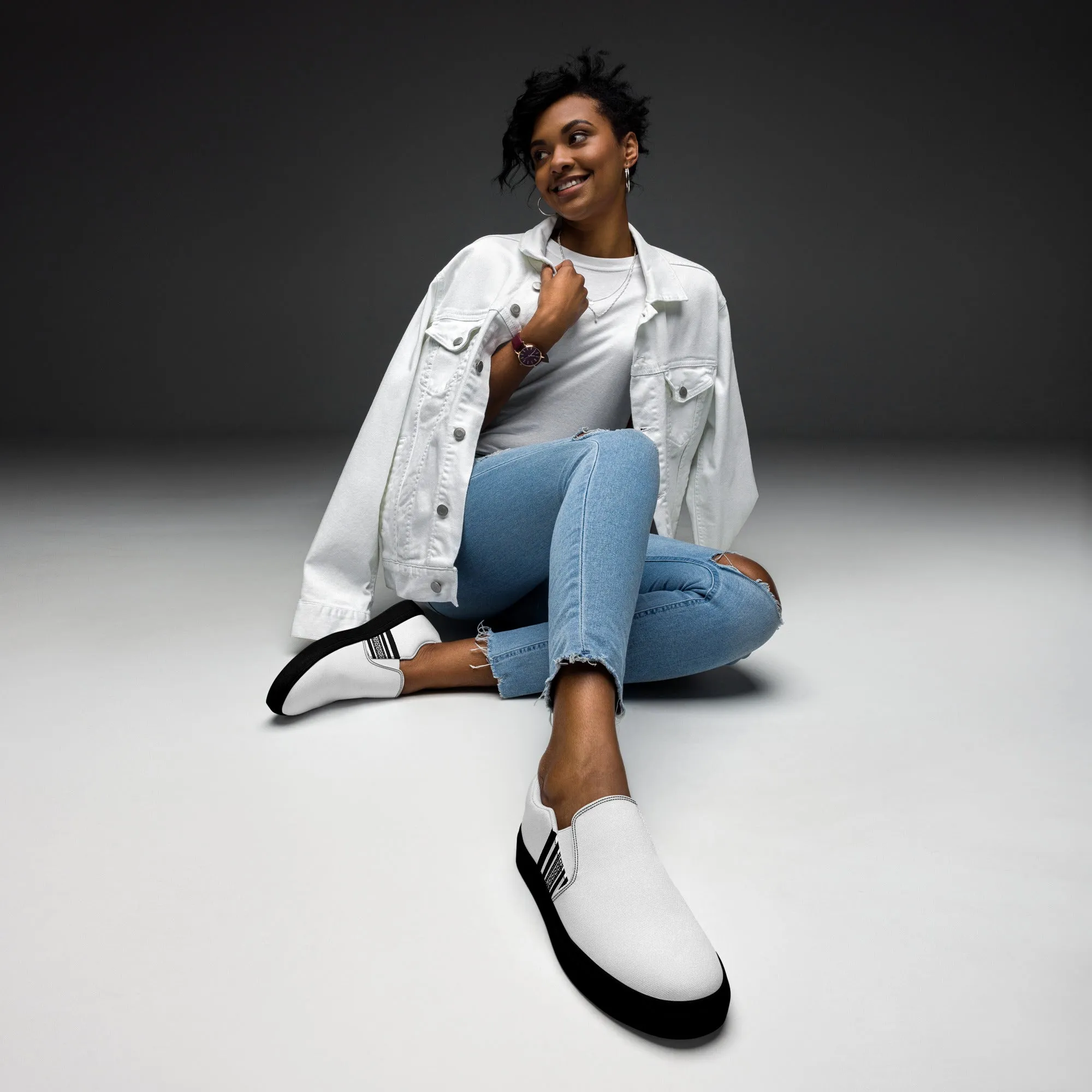 White Black Greek Key Women’s slip-on canvas shoes