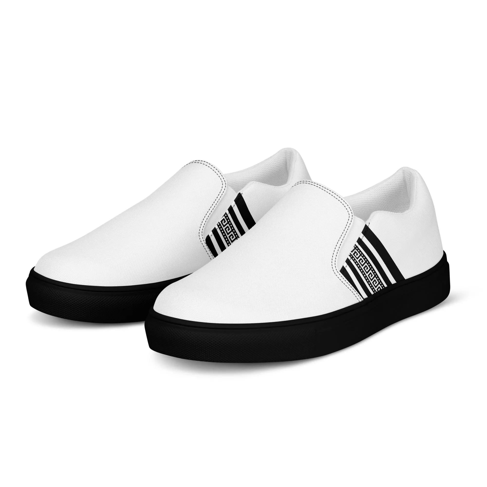 White Black Greek Key Women’s slip-on canvas shoes