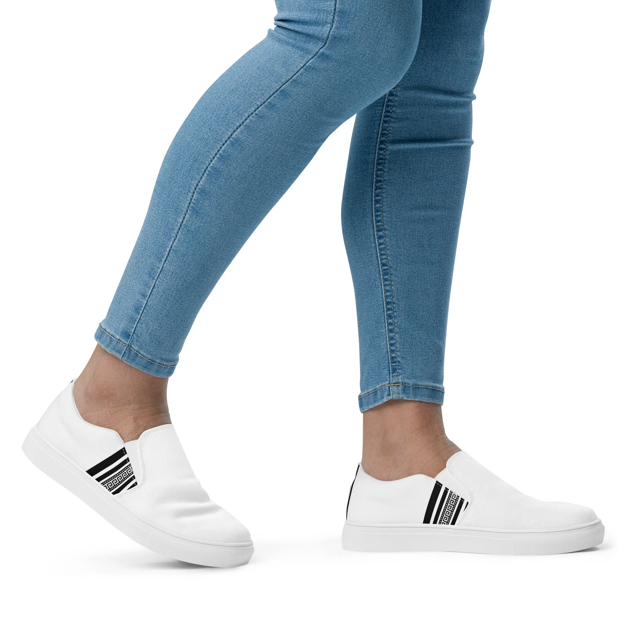 White Black Greek Key Women’s slip-on canvas shoes