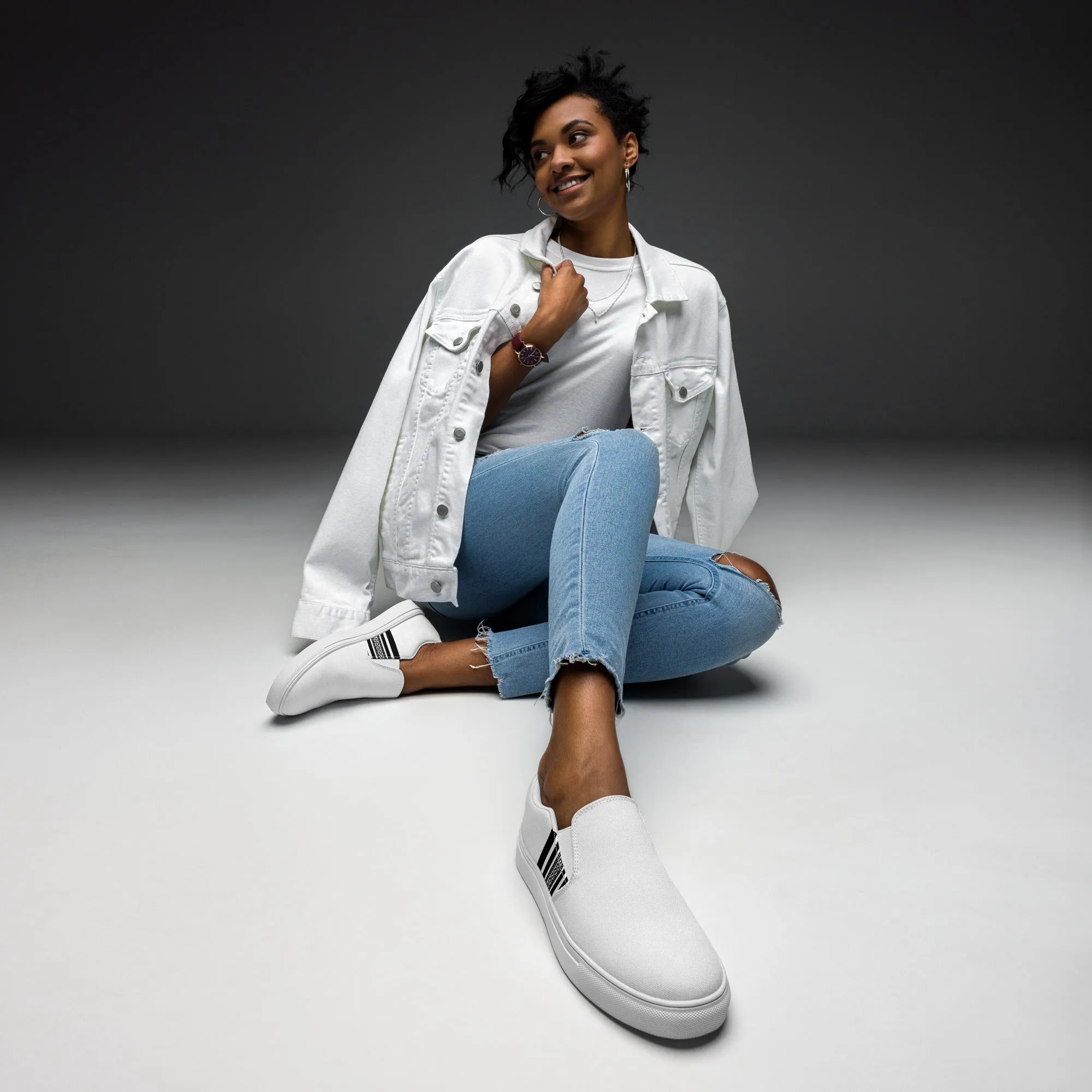 White Black Greek Key Women’s slip-on canvas shoes