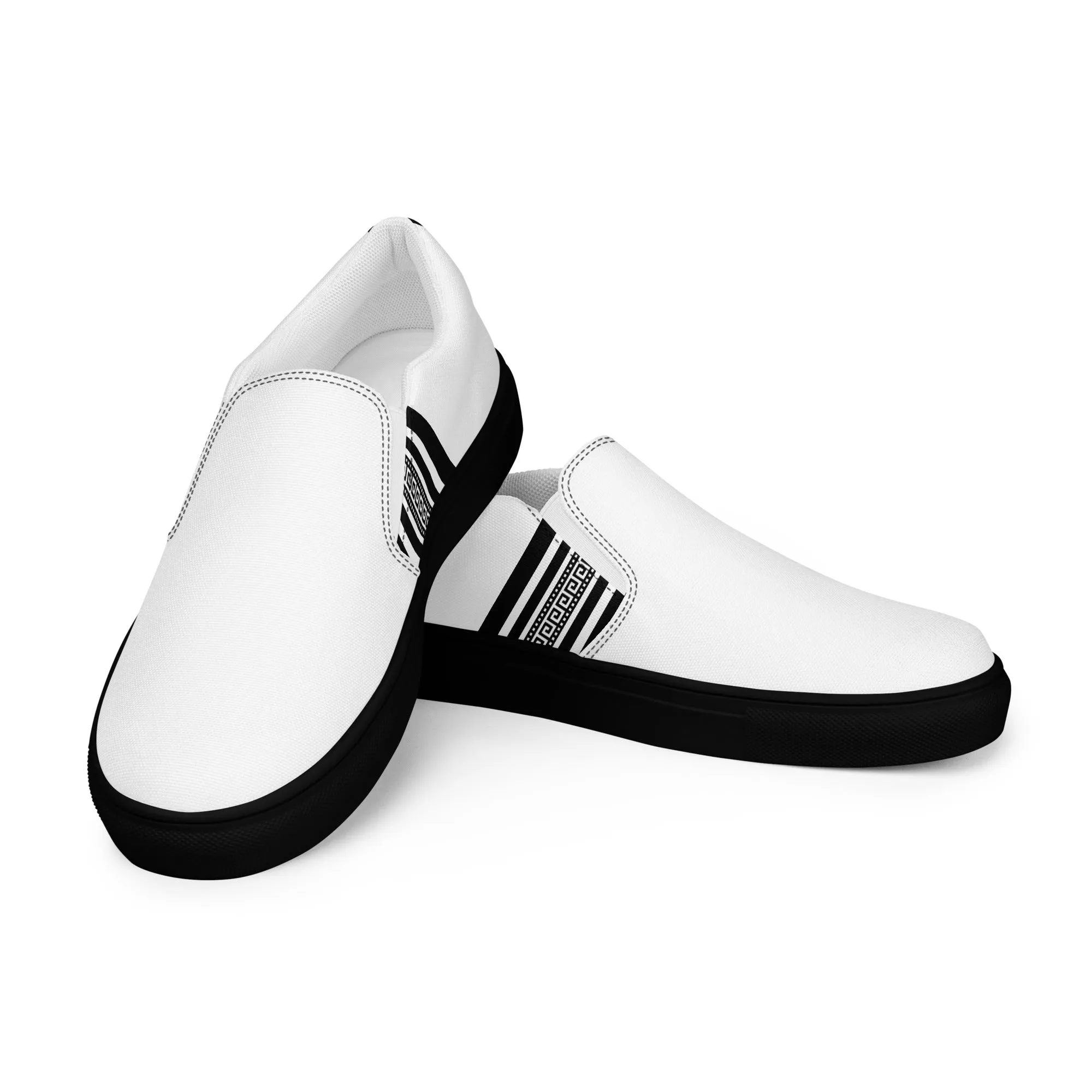 White Black Greek Key Women’s slip-on canvas shoes