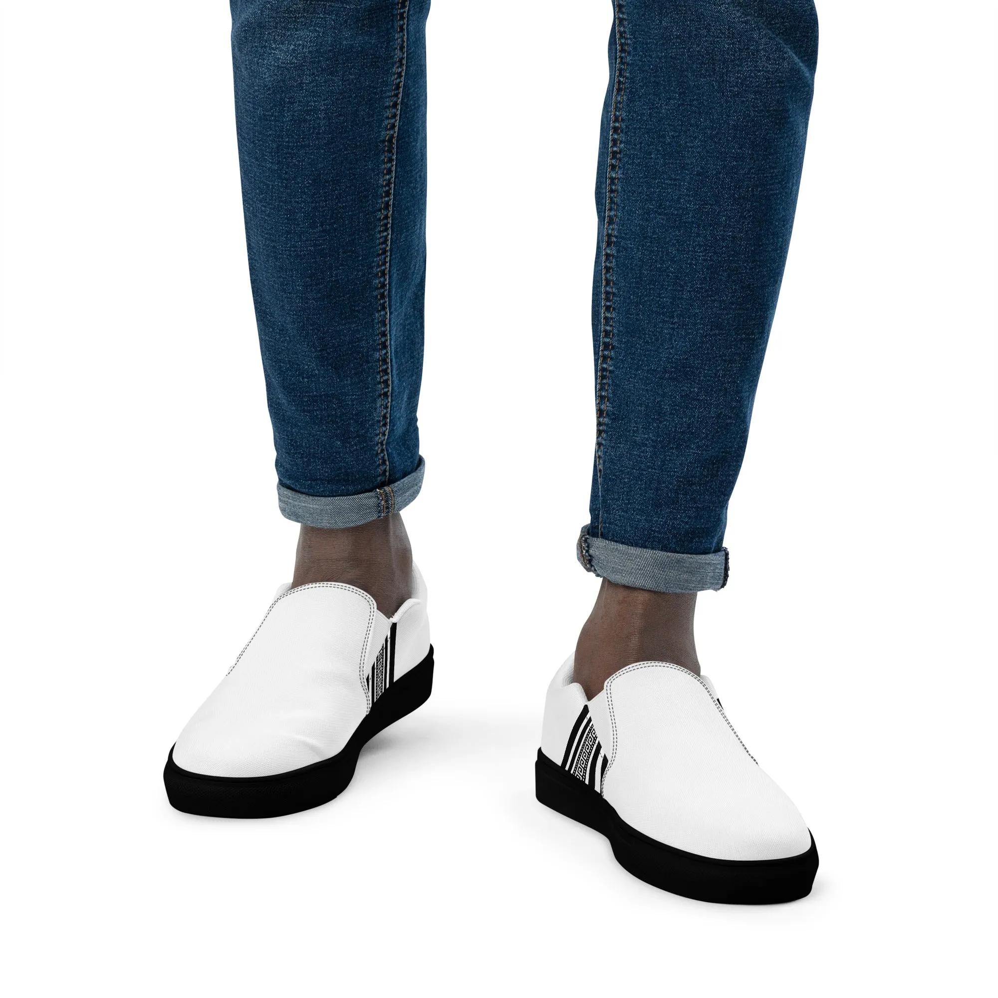 White Black Greek Men’s slip-on canvas shoes