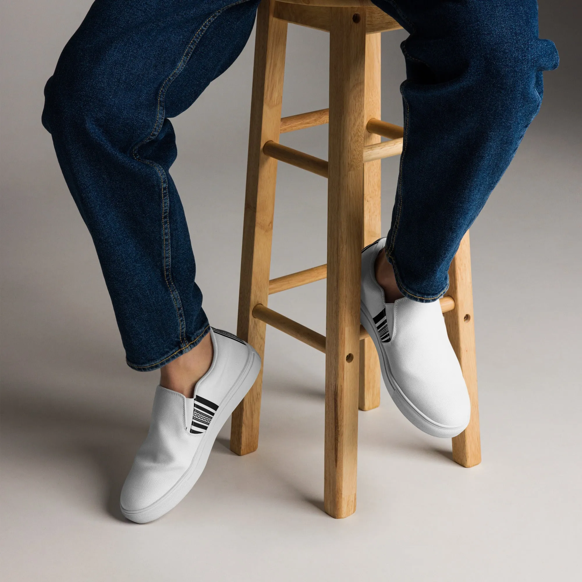 White Black Greek Men’s slip-on canvas shoes