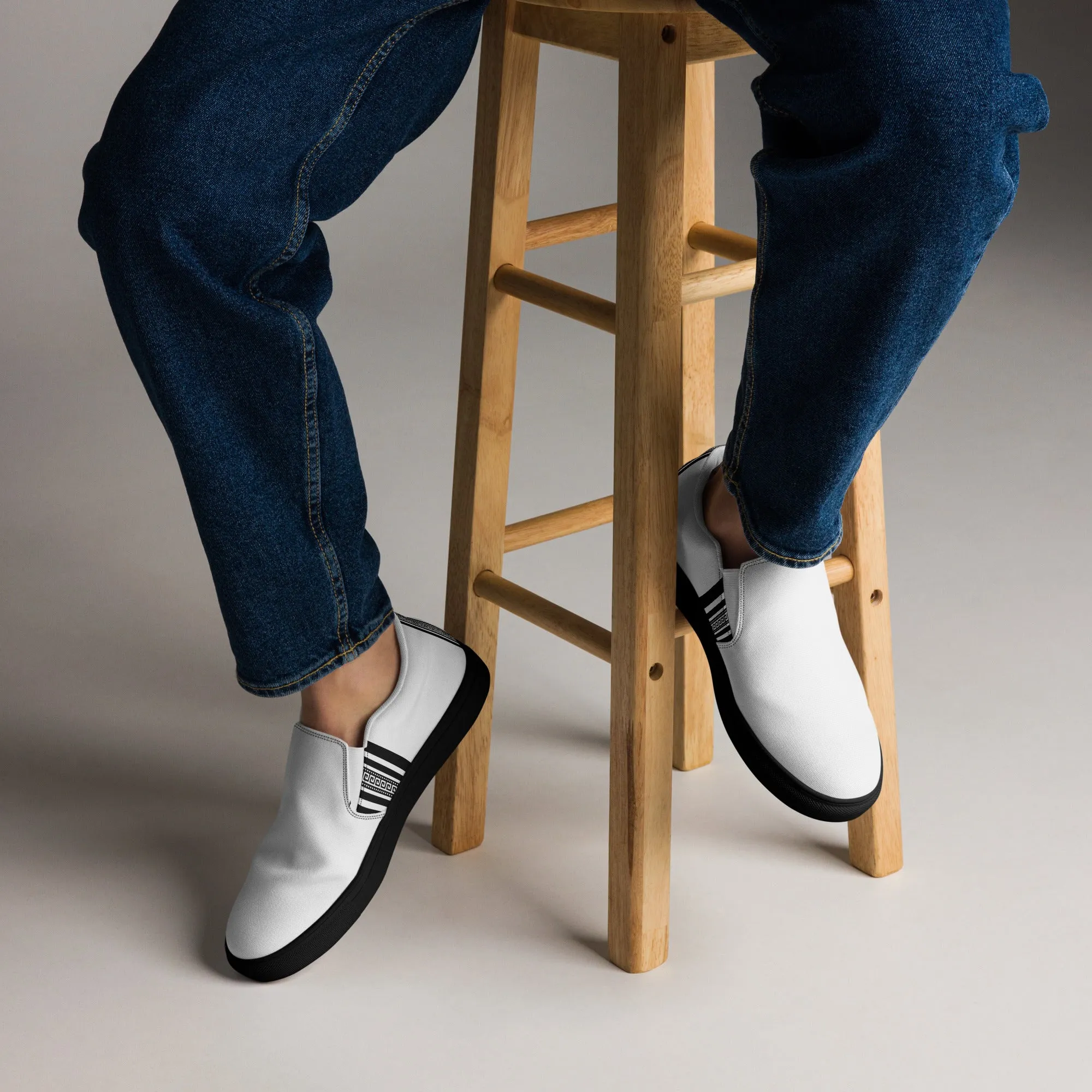 White Black Greek Men’s slip-on canvas shoes