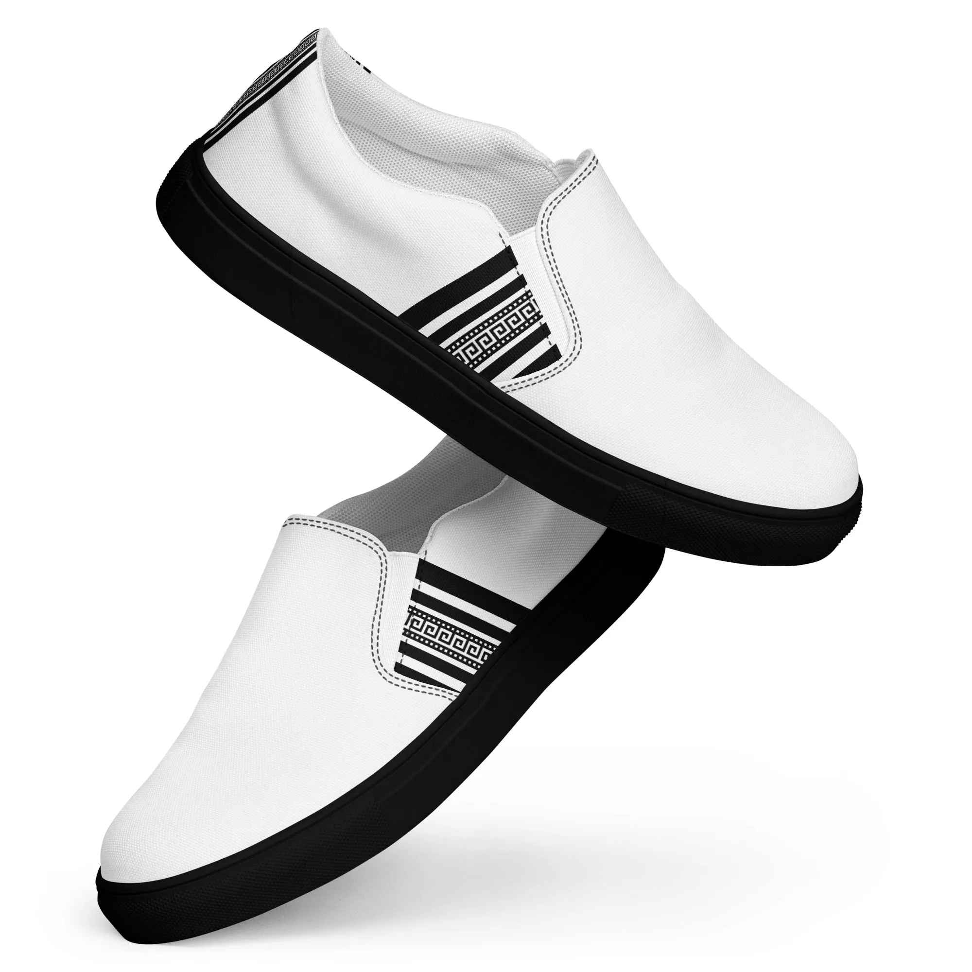 White Black Greek Men’s slip-on canvas shoes