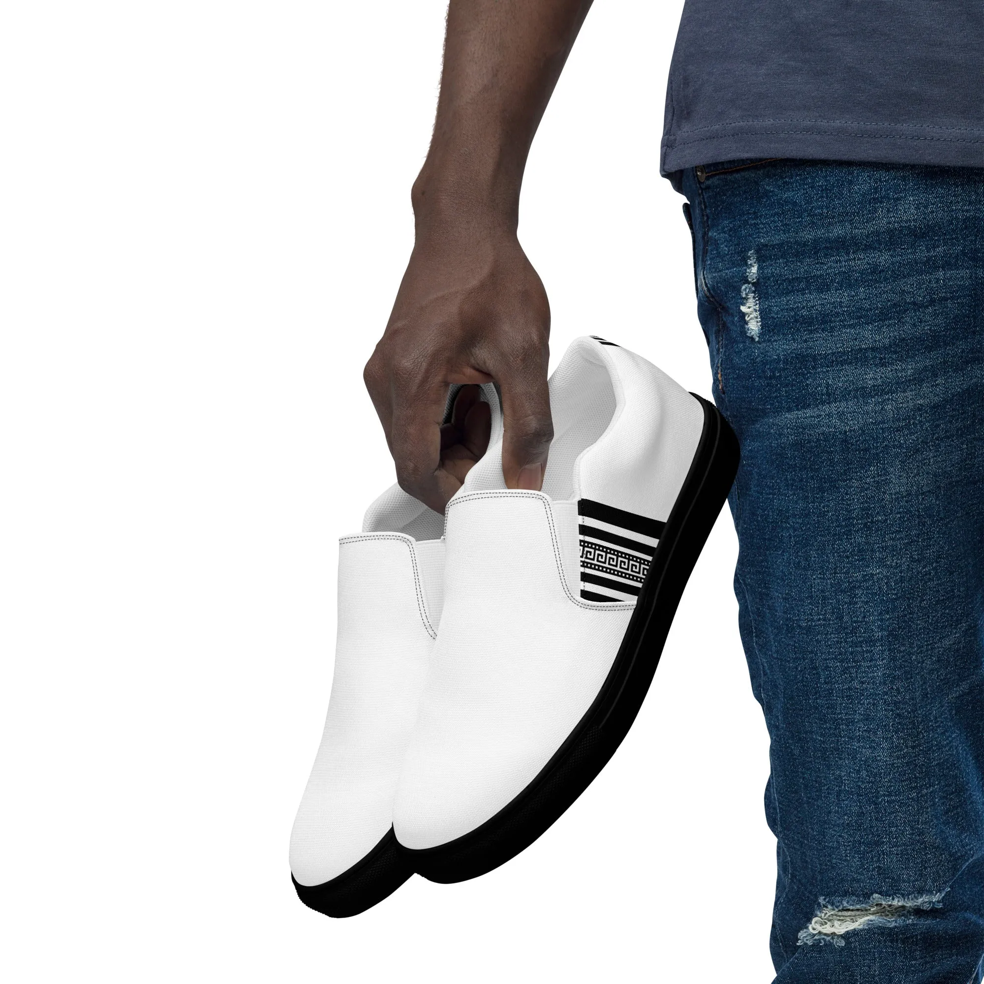 White Black Greek Men’s slip-on canvas shoes