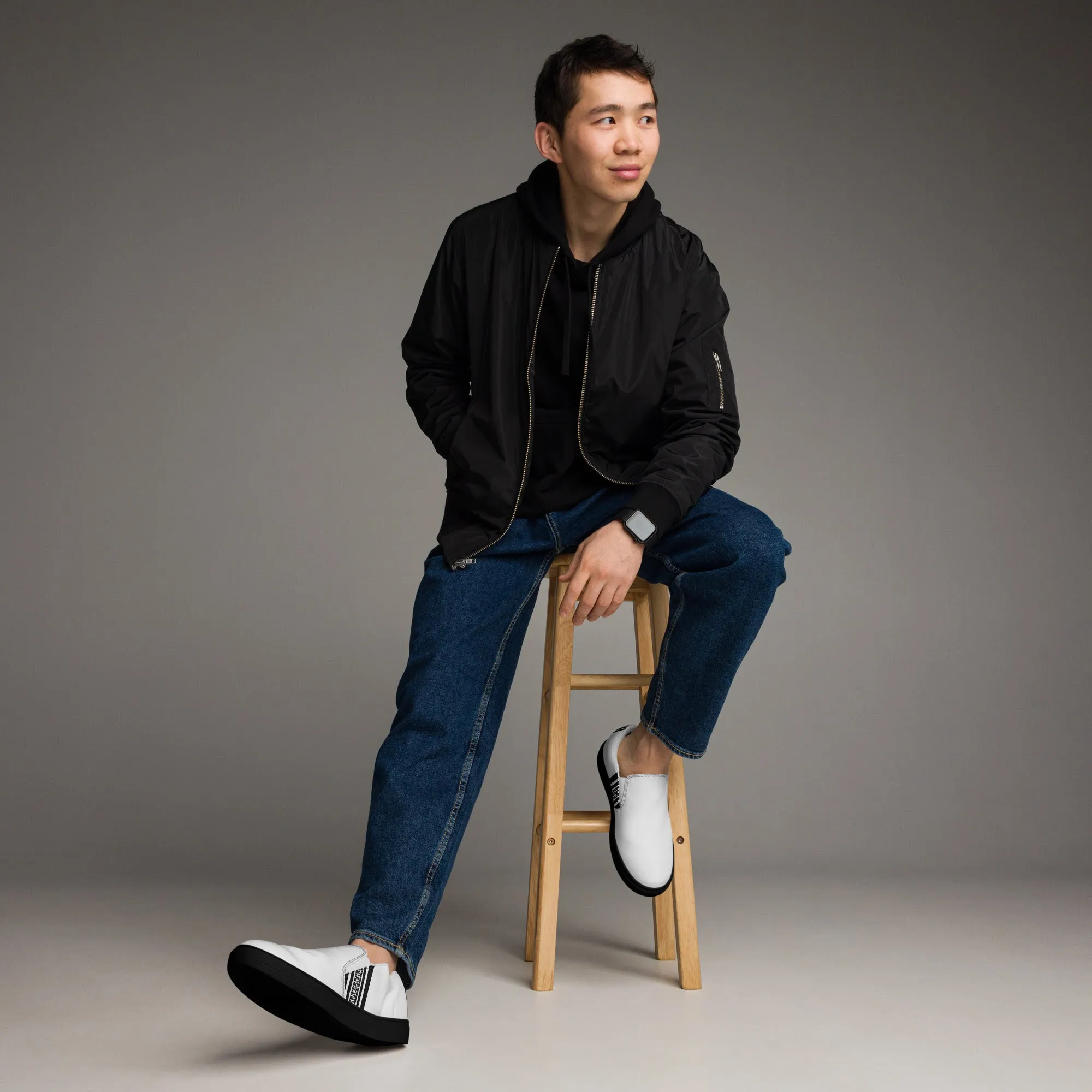 White Black Greek Men’s slip-on canvas shoes