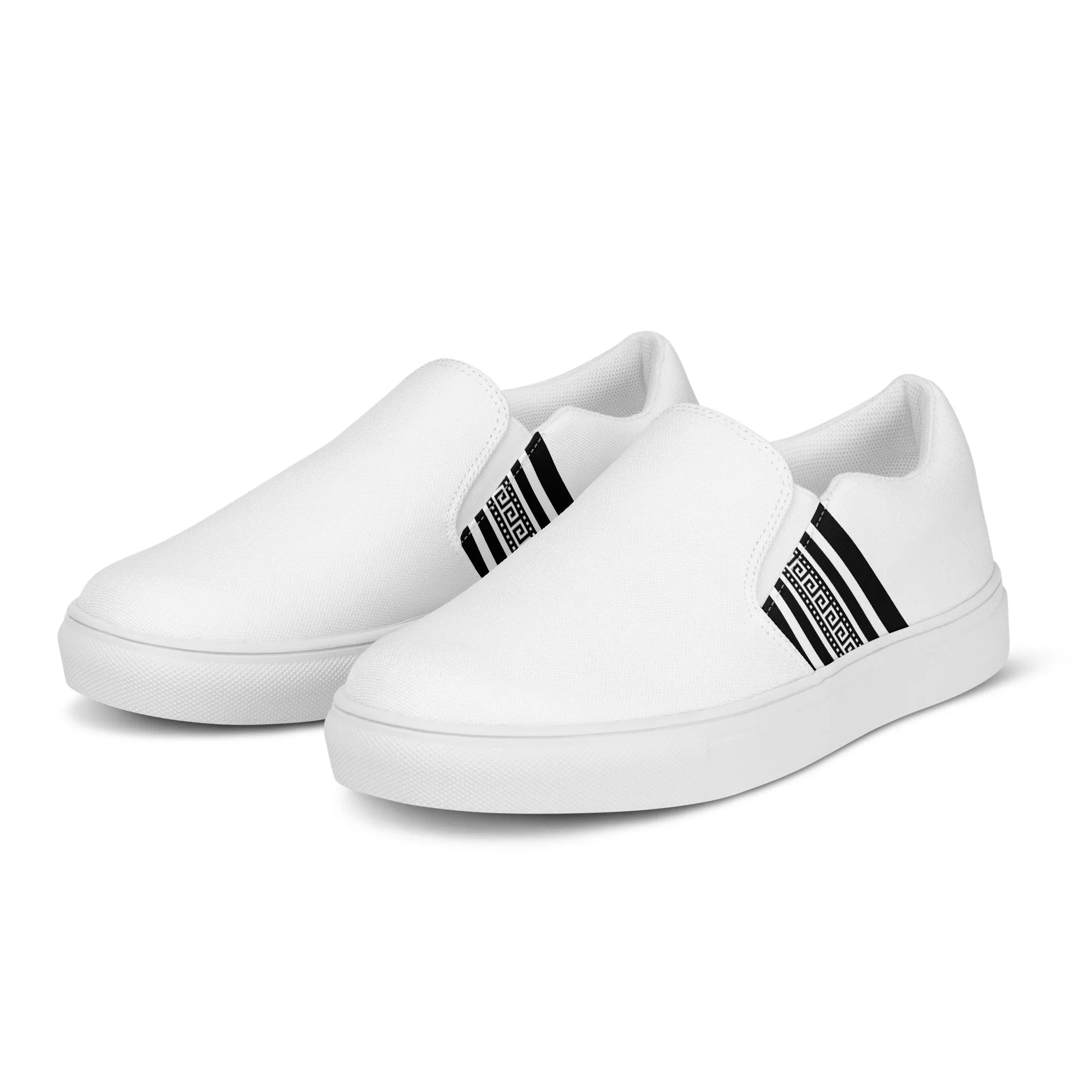 White Black Greek Men’s slip-on canvas shoes