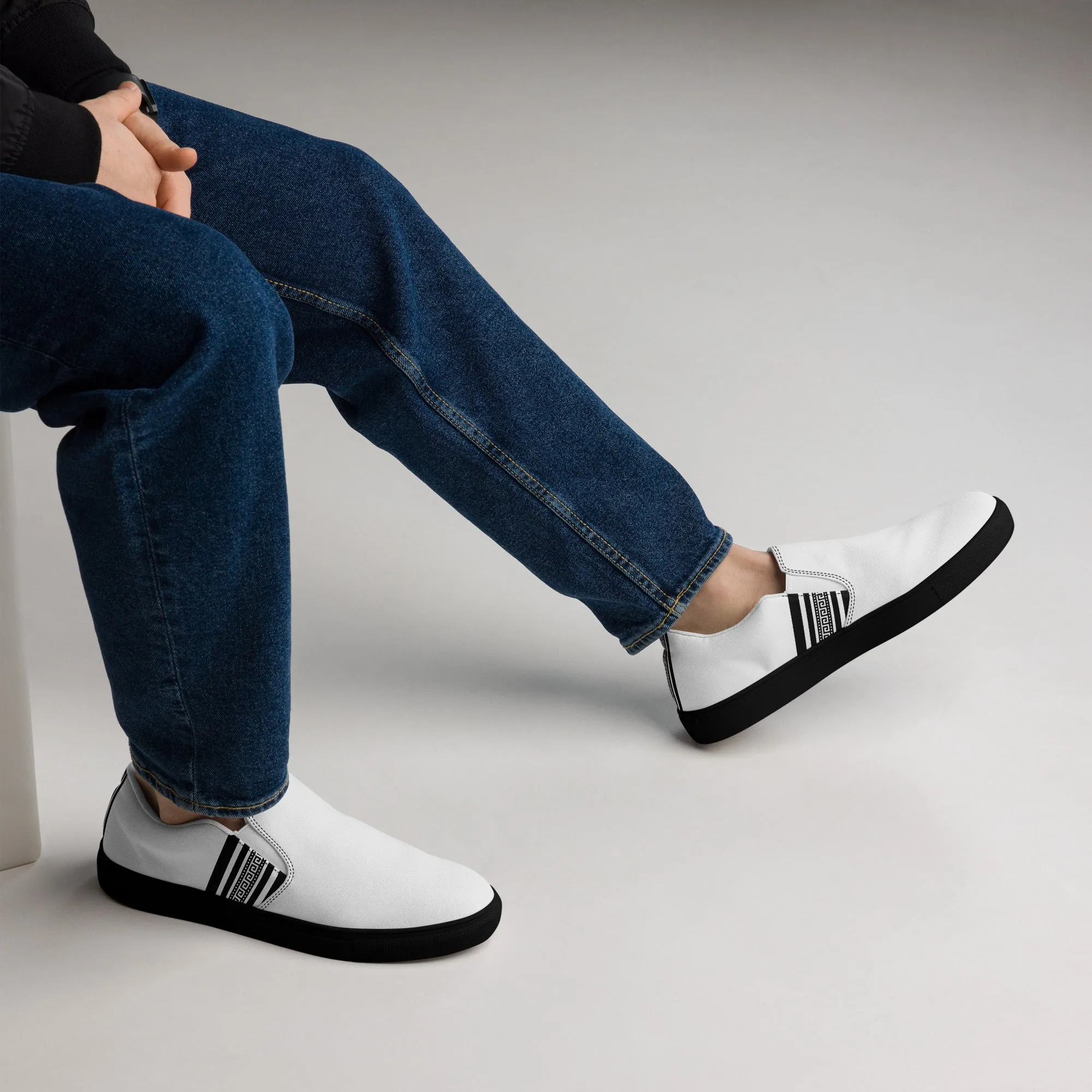 White Black Greek Men’s slip-on canvas shoes