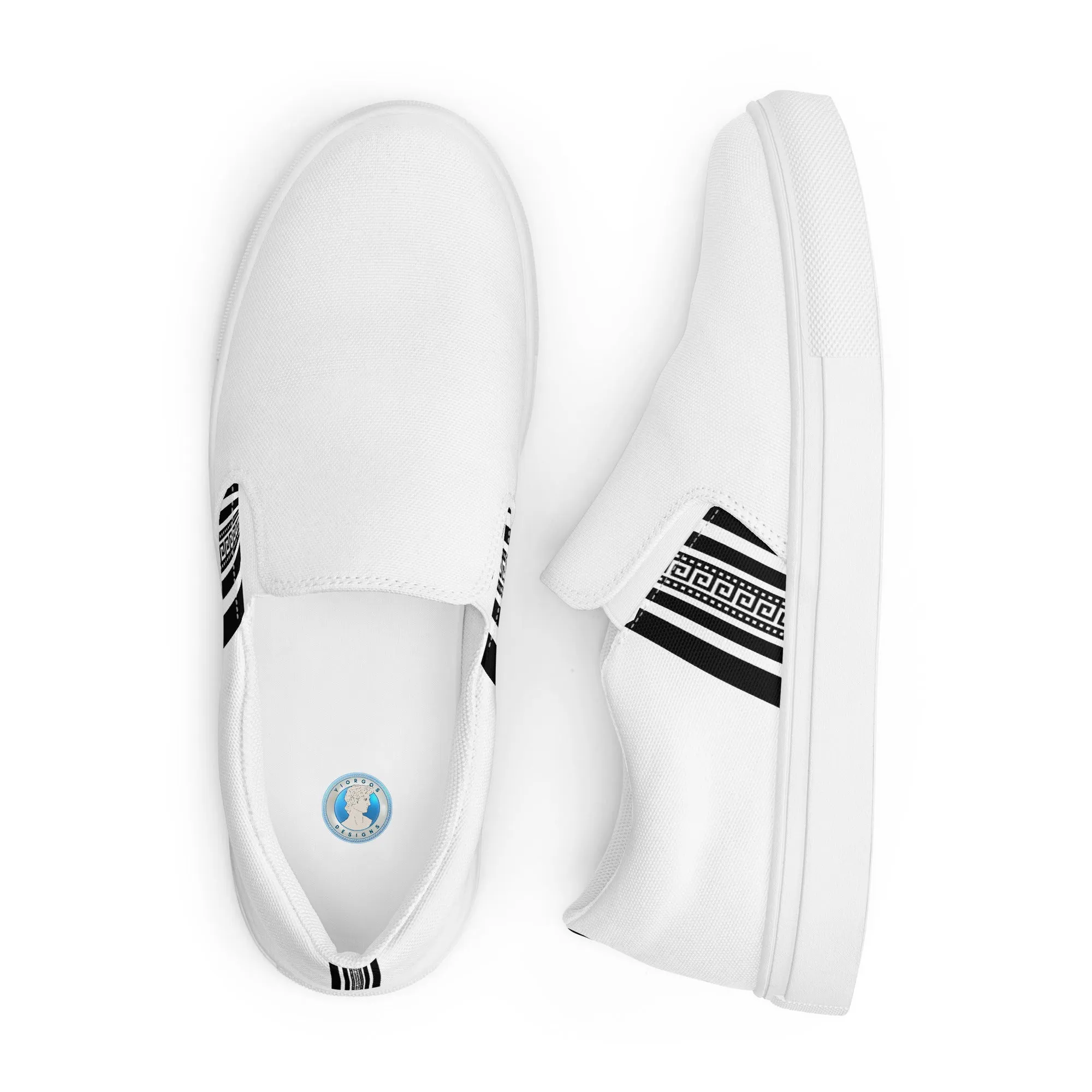 White Black Greek Men’s slip-on canvas shoes