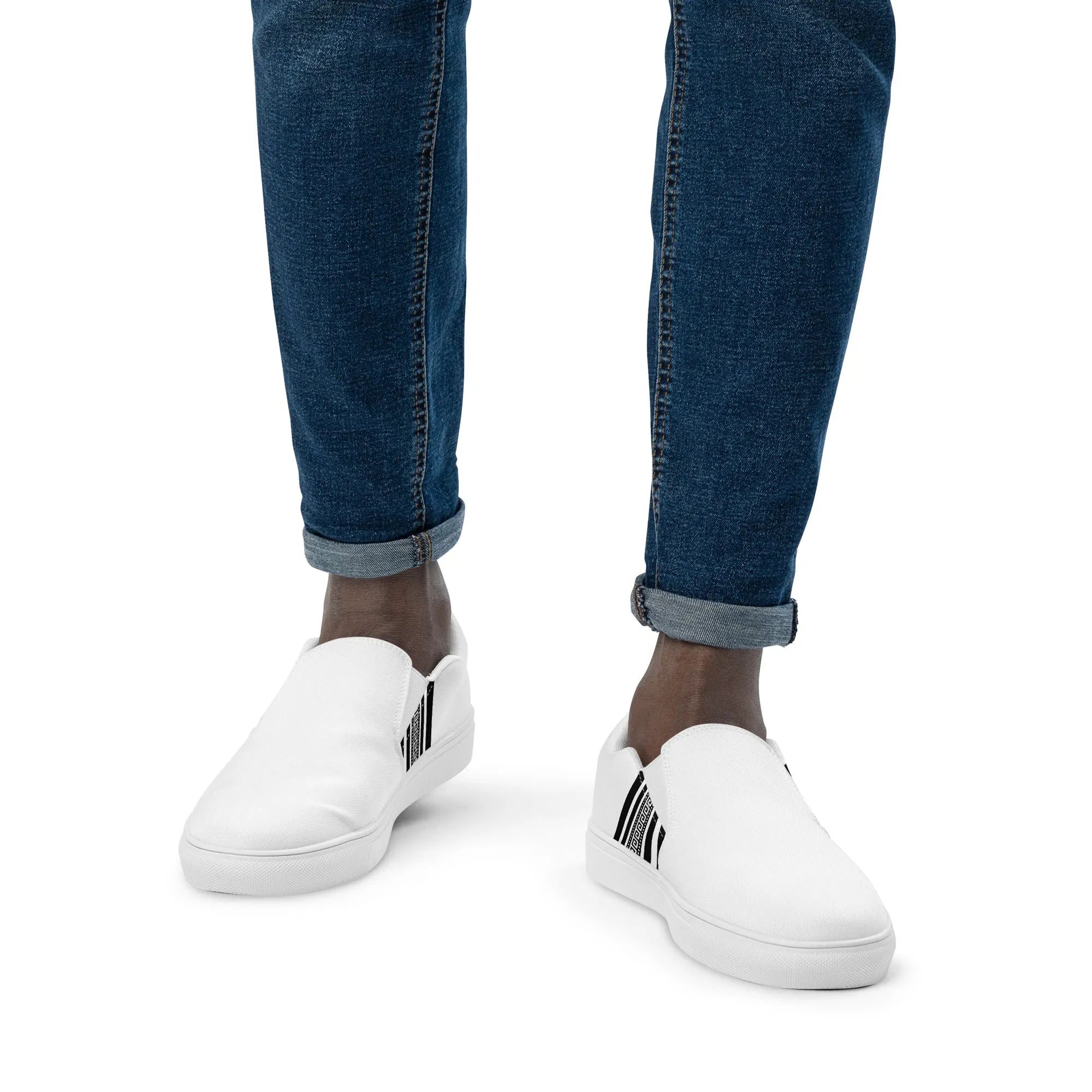White Black Greek Men’s slip-on canvas shoes